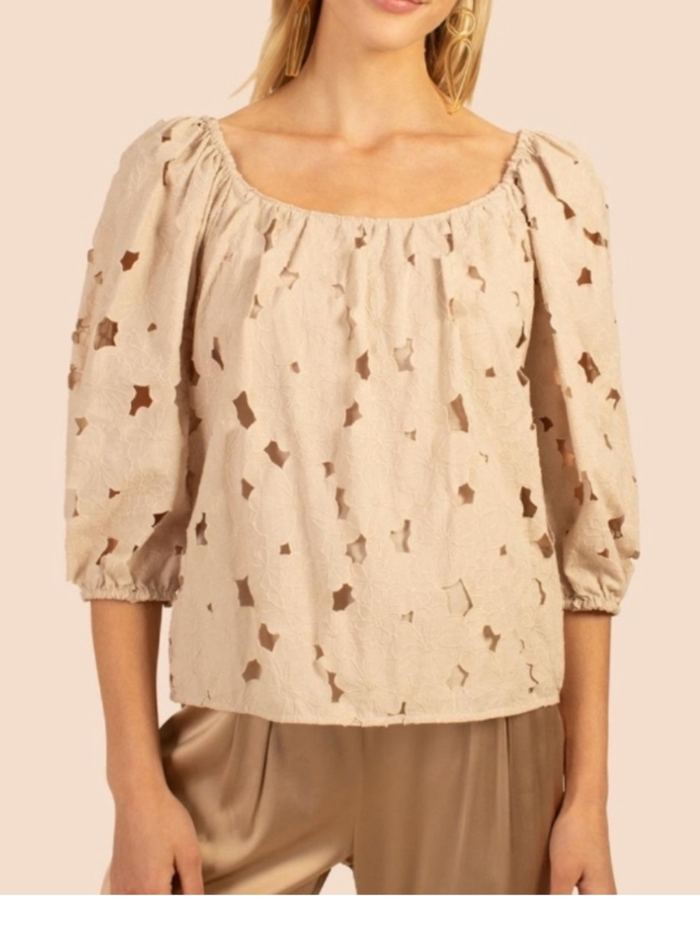 Trina Turk Thia Top tan eyelet S NWT